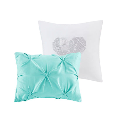 Metallic Printed And Pintucked Comforter Set, Aqua Blue