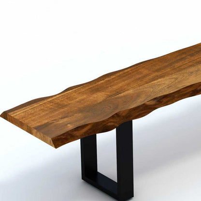 Live Edge Acacia Wood Dining Bench With Black Metal Legs - Brown