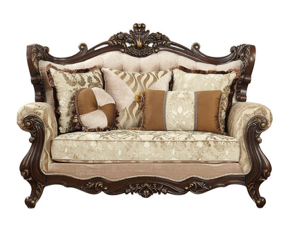 Damask Loveseat And Toss Pillows - Beige / Brown