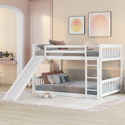 Full over Full Bunk Bed with Slide and Ladder in White Color