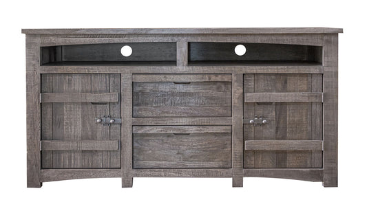 Wood Cabinet Enclosed Storage, Distressed TV Stand - Gray