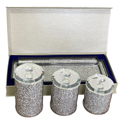 Ambrose Exquisite Three Glass Canister With Tray In Gift Box Silver