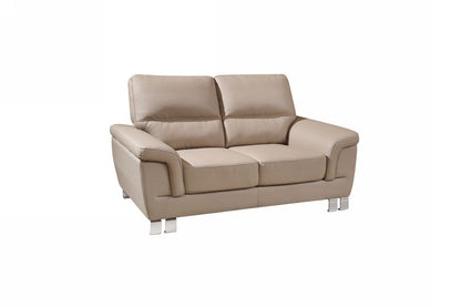 Faux Leather Love Seat - Beige / Silver