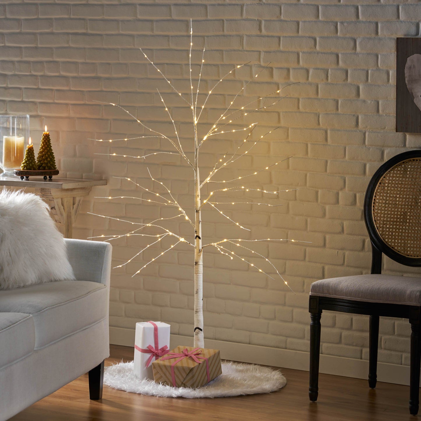 5Ft Birch Tree 200Led, Warm White Copper Wire Birch Tree Light, Base, Ip44 30V 6W