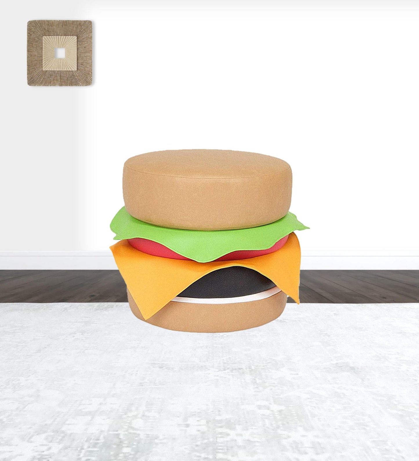 Faux Leather Cheeseburger Novelty Ottoman - Brown