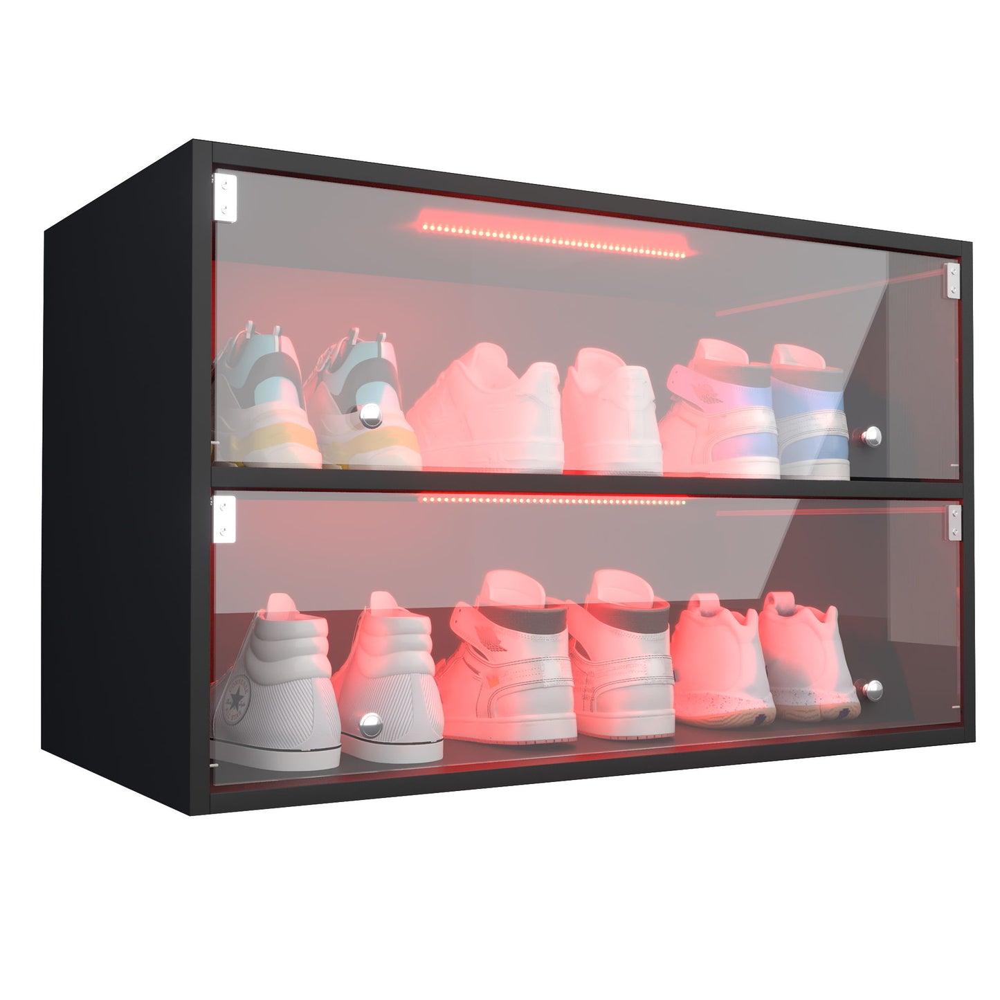 Glass Door Shoe Box, Shoe Storage Cabinet For Sneakers With LED Light