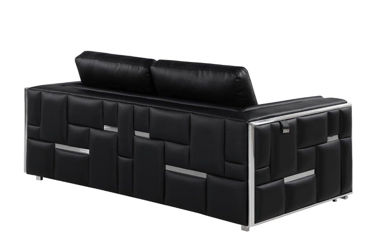 Metallic Leather Loveseat - Silver / Black