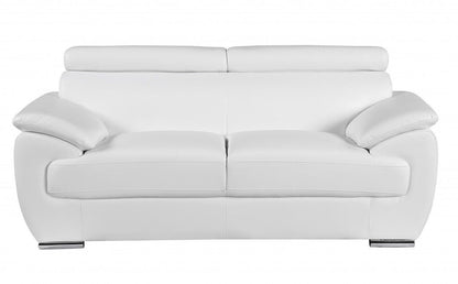 Faux Leather Love Seat - White / Silver