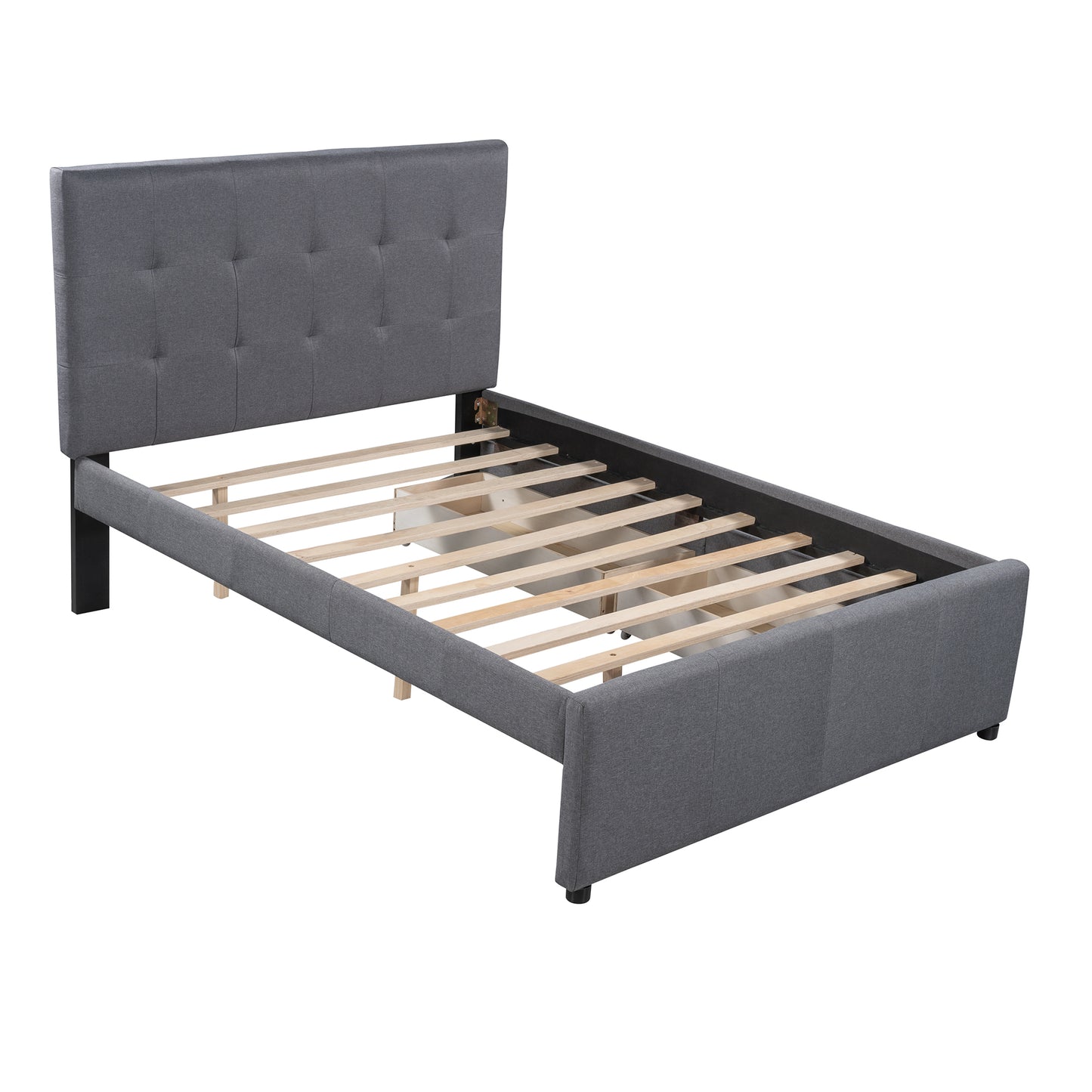 Linen Upholstered Platform Bed With Headboard and Two Drawers, Full(Old SKU: SM000505AAE)