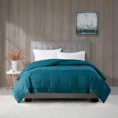 Lightweight Down Alternative Blanket With Satin Trim - Teal