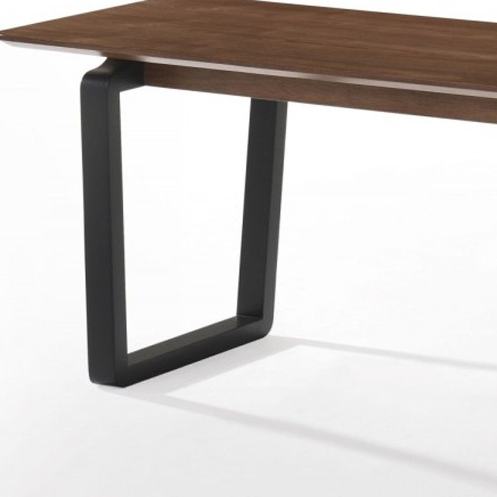 Rectangular Modern Finish Dining Bench With Black Metal U Shaped Legs - Walnut