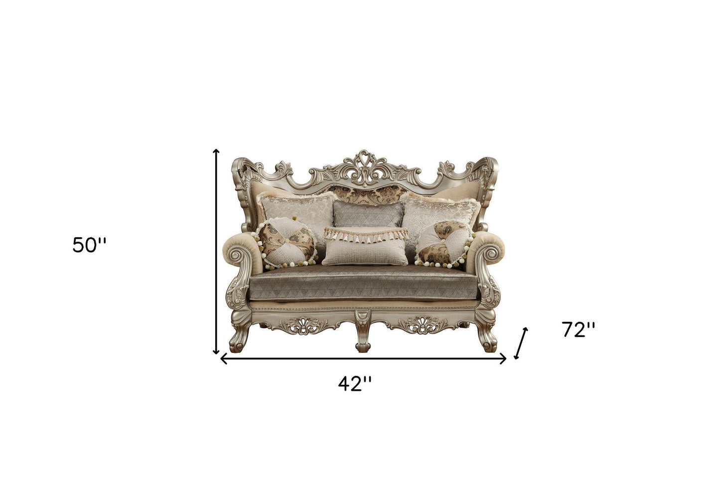 Damask Chesterfield Loveseat And Toss Pillows - Cream / Platinum