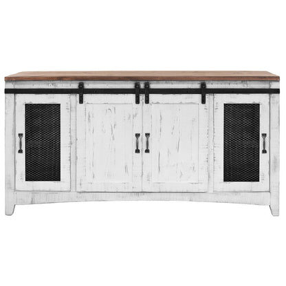 Solid Cabinet Enclosed Storage Distressed TV Stand - White