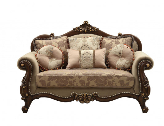 Loveseat And Toss Pillows - Beige / Gold / Brown