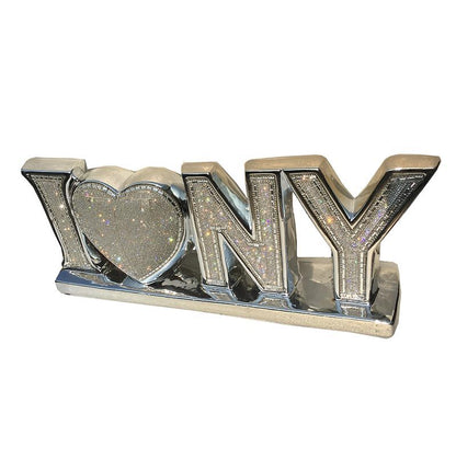 I Love New York Ceramic Chrome Plated Table Top In Diamond Incrustation (20 In X 4 In X 8 In) - Silver