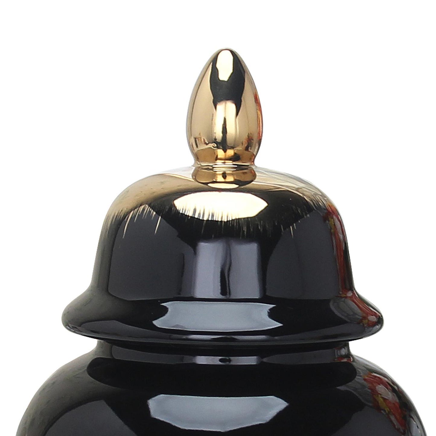 Regal Black Gilded Ginger Jar With Removable Lid