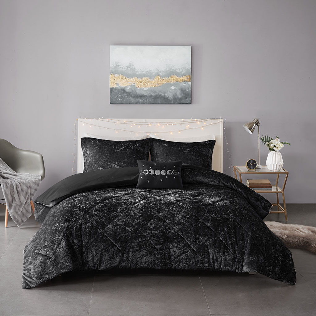 Felicia Velvet Duvet Cover Set - Black