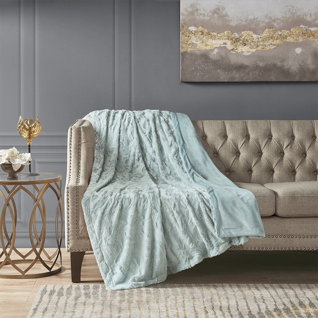 Oversized Faux Fur Throw - Aqua