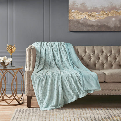 Oversized Faux Fur Throw - Aqua