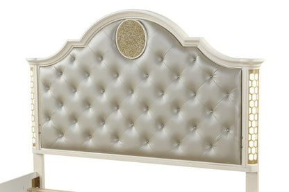 Jasmine King Size Tufted Upholstery & LED Bed made with Wood in Beige