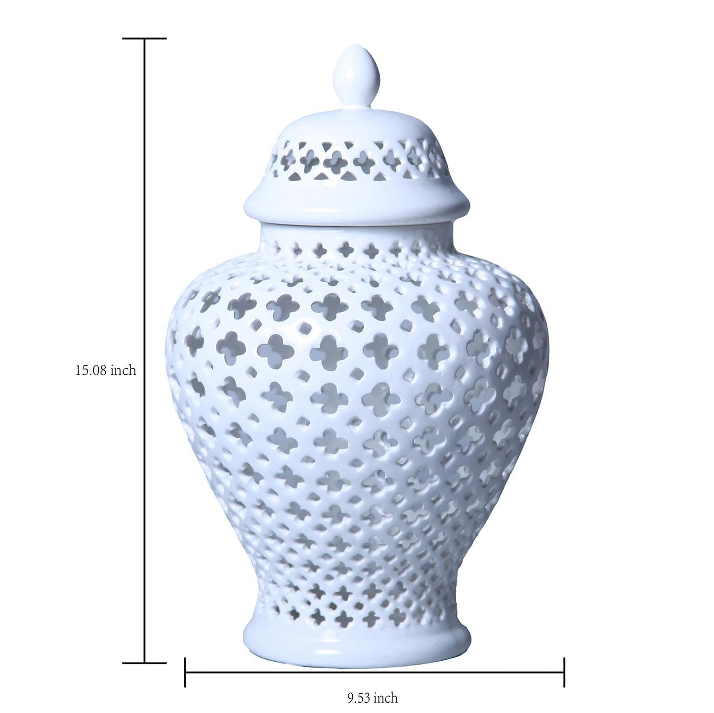 White Ceramic Ginger Jar Vase With Decorative Design And Removable Lid