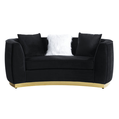 Velvet Curved Loveseat - Black / Gold