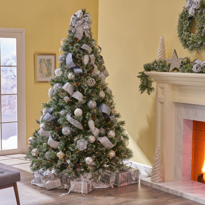 7' Cashmere And Snow Bristle Mixed Tree With 75Pine Cones And 900Clear Lights - Ul, 1233Tips