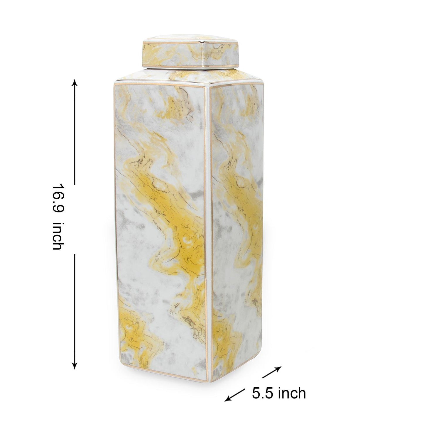 Square Glass Ginger Jar With Gold And Gray Marble Design