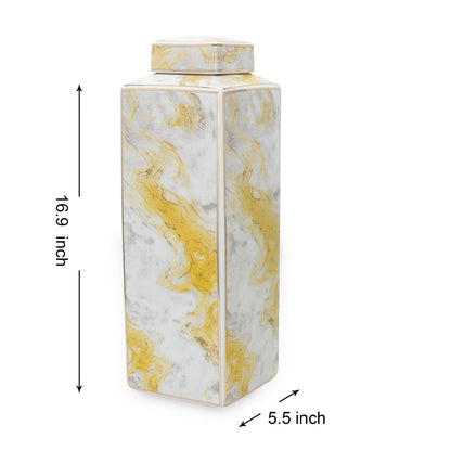 Square Glass Ginger Jar With Gold And Gray Marble Design