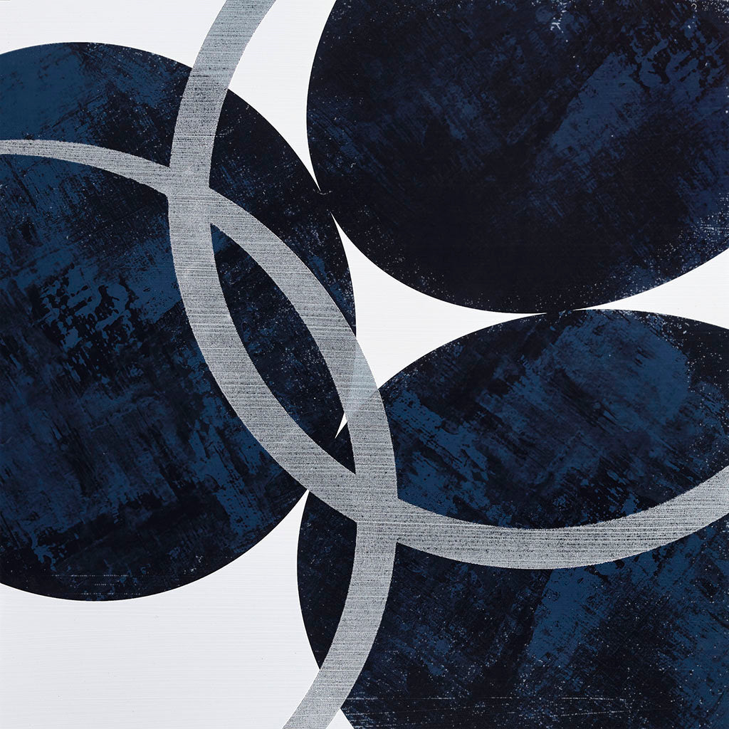 Celestial Orbit Navy Silver Foil Abstract 2-piece Canvas Wall Art Set