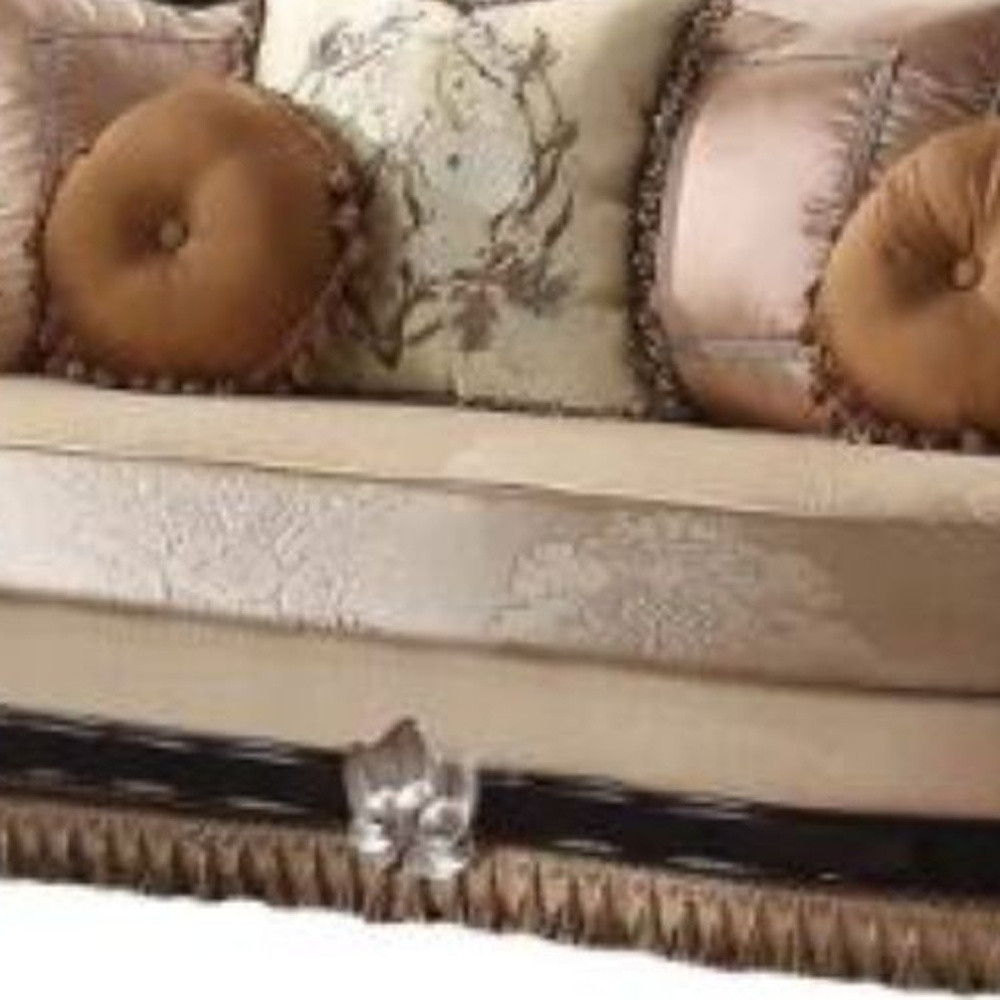 Velvet Curved Loveseat And Toss Pillows - Tan