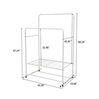 Garment Rack Freestanding Hanger Double Rods Multi-Functional Bedroom Clothing Rack White