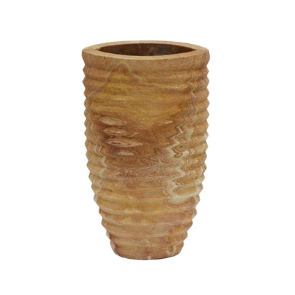 Saava - Ribbed Stone Vase In Sandstone - Natural