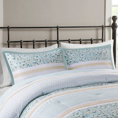 5 Piece Seersucker Comforter Set With Throw Pillows - Aqua