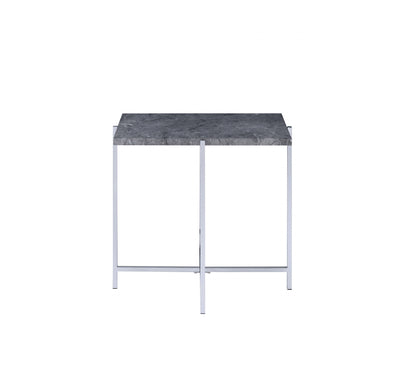 Faux Marble Manufactured Wood And Metal Rectangular End Table - Chrome And Dark Gray