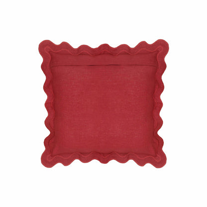 Scalloped - Linen Throw Pillow - Edge Red and Pink