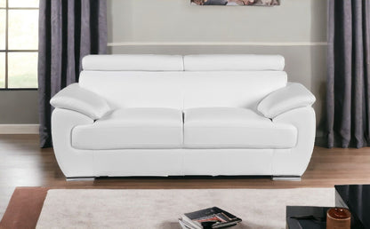 Faux Leather Love Seat - White / Silver