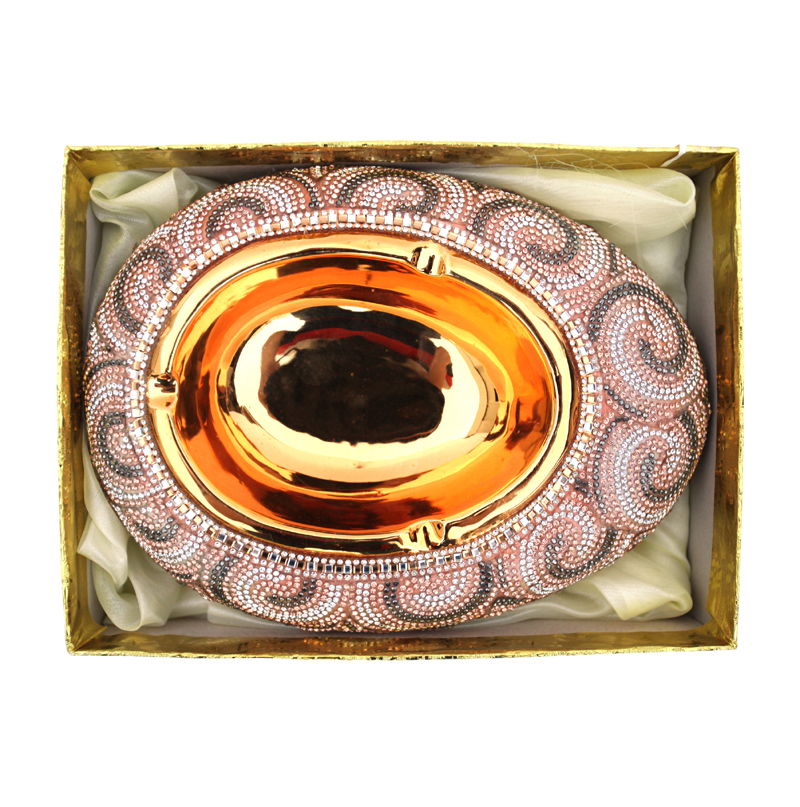 Ambrose Chrome Plated Crystal Embellished Ceramic Ashtray - Gold