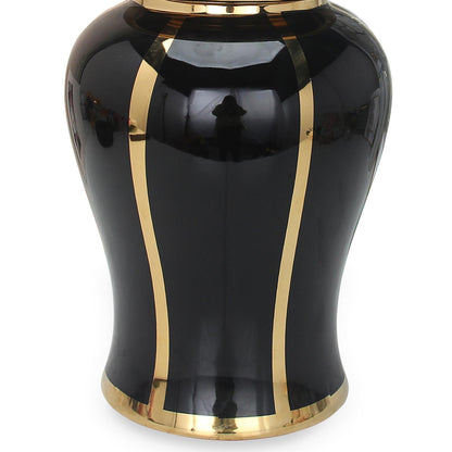 Black Linear Gilded Ginger Jar With Removable Lid