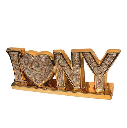 I Love New York Ceramic Chrome Plated Table Top In Diamond Incrustation (20 In X 4 In X 8 In) - Gold