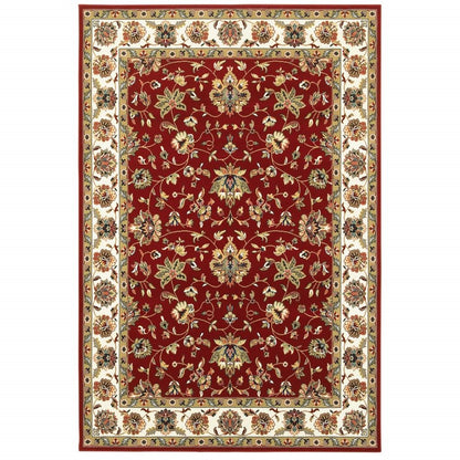 1' x 3' Machine Woven Floral Oriental Indoor Area Rug - Red Ivory