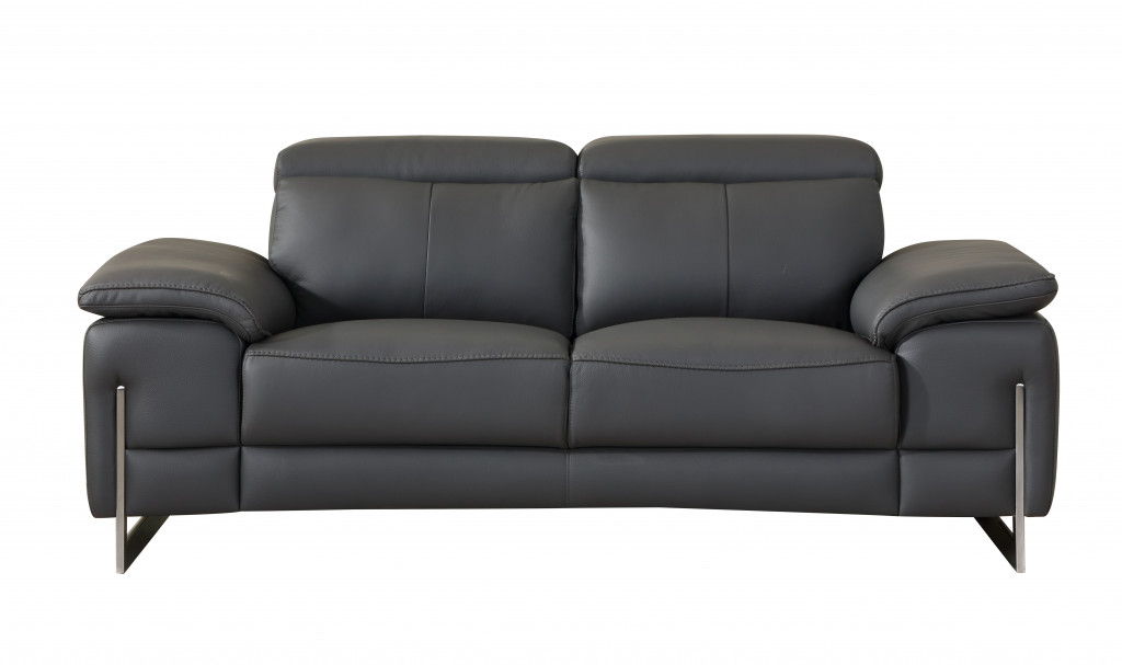 Genuine Leather Love Seat - Gray / Silver