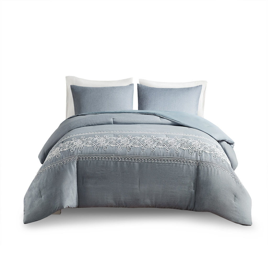 Embroidered Comforter Set, Blue