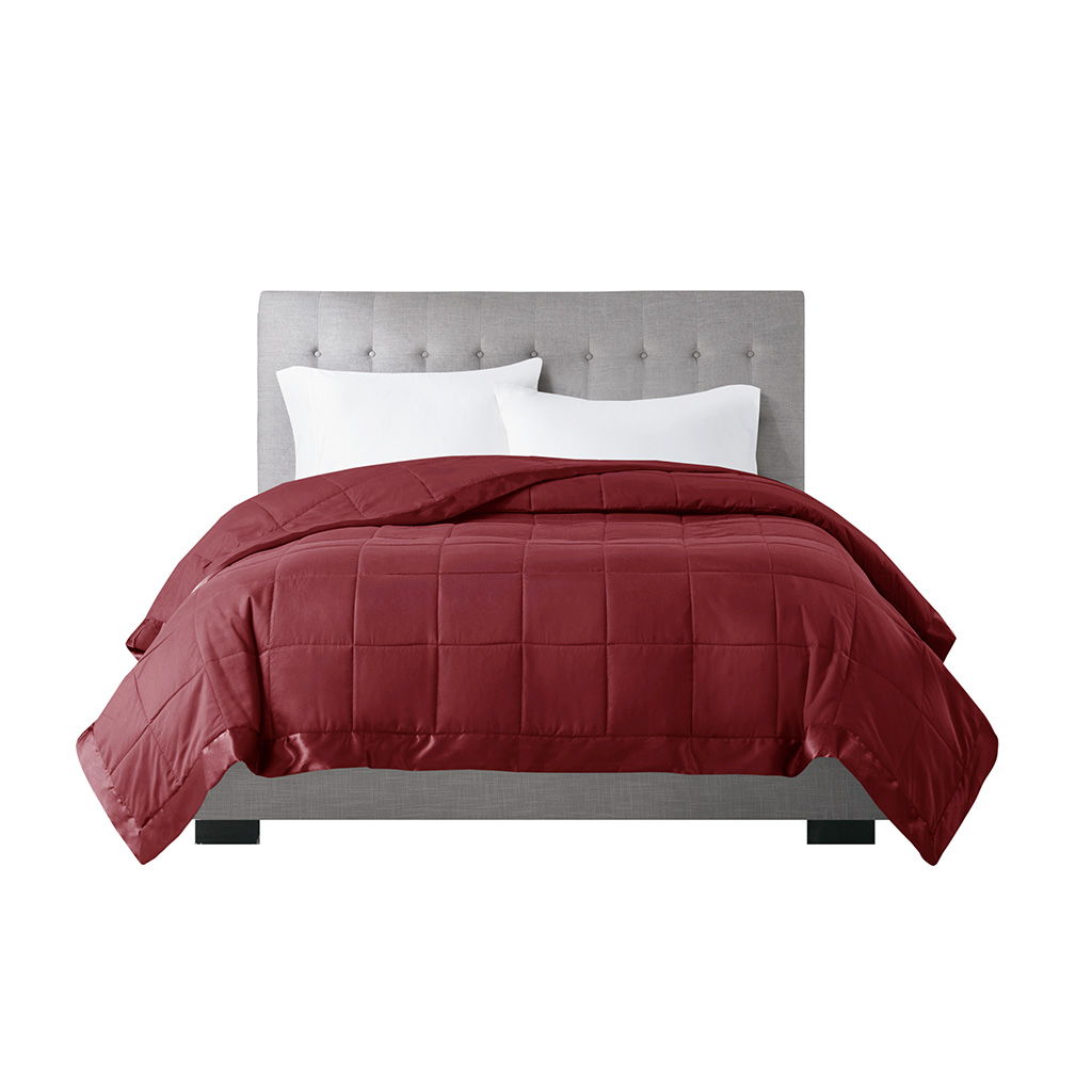 Lightweight Down Alternative Blanket With Satin Trim - Burgundy