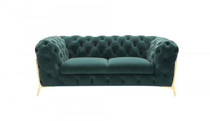 Velvet Loveseat - Emerald Green / Gold