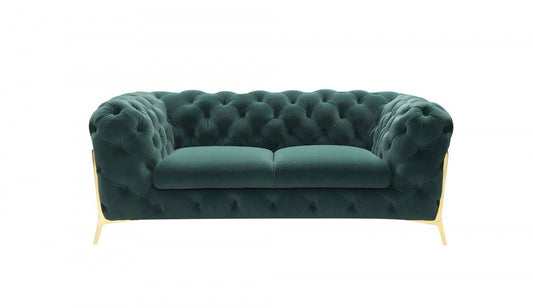 Velvet Loveseat - Emerald Green / Gold