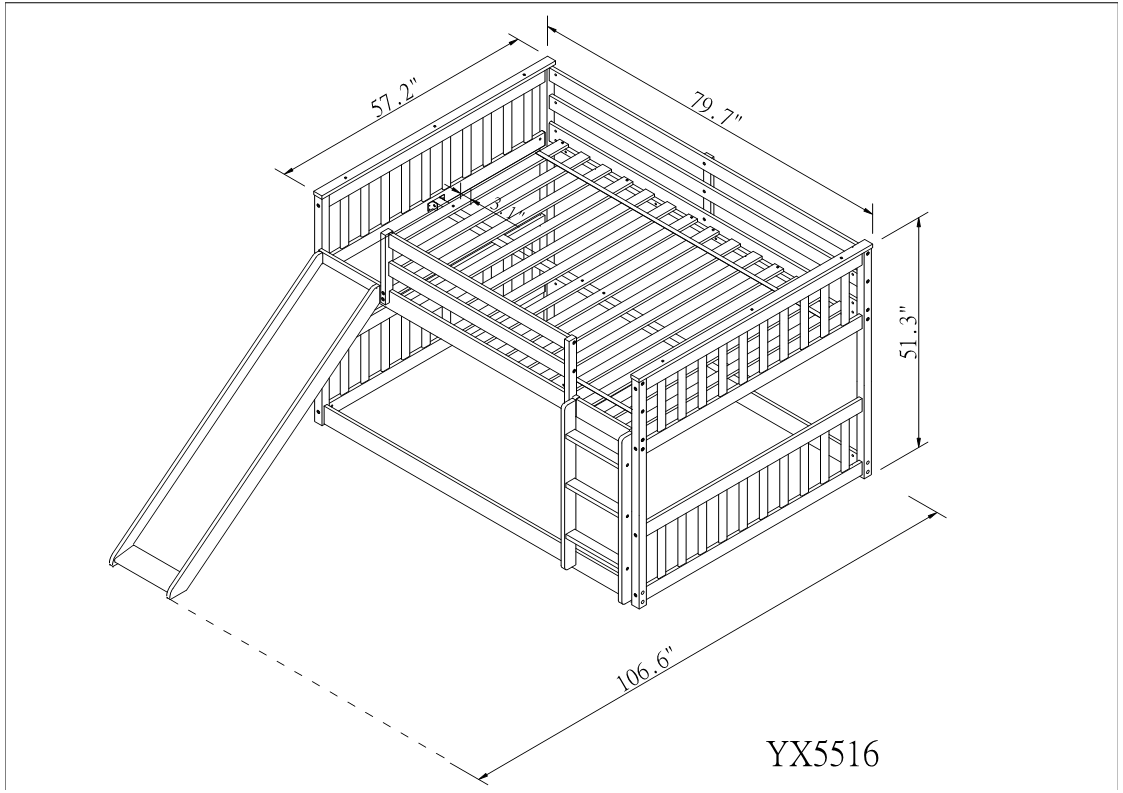 Full over Full Bunk Bed with Slide and Ladder in White Color