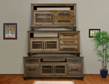 Wood Cabinet Enclosed Storage, Distressed TV Stand - Brown