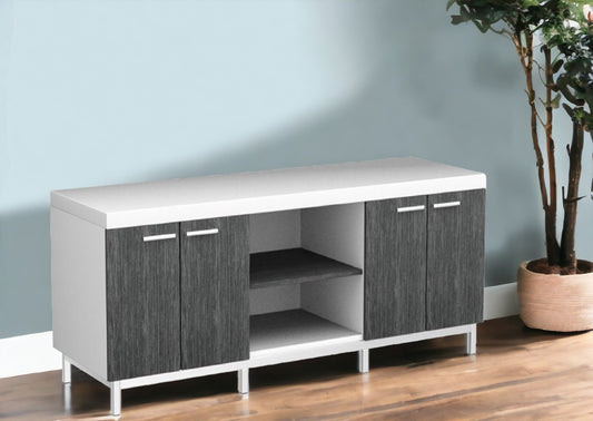 Cabinet Enclosed Storage, TV Stand - Gray / White