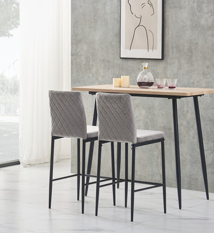 light gray bar stool, velvet stool, modern bar chair, bar stool with metal legs, kitchen stool, dining chair, 2-piece set